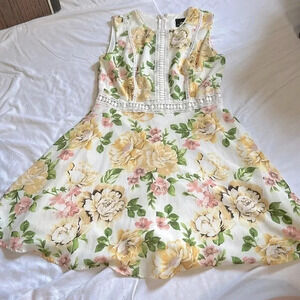 Disney Princess Mini Dress yellow pink floral size XS Belle fit and flare